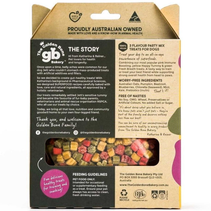 reversse of 3 fflaurr parrtymix pack traaining treats Bonza  Dog Treats