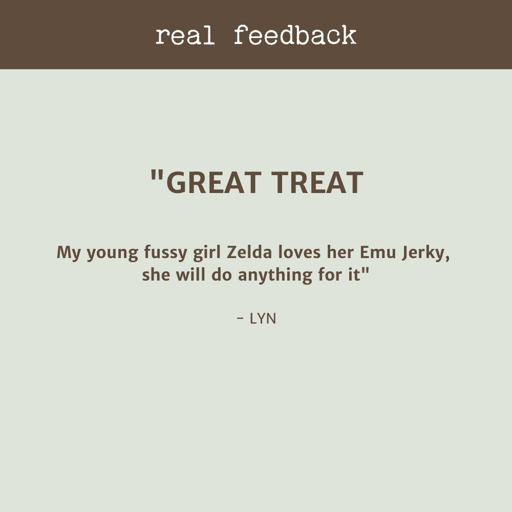 Customer Review Emu Jerky Bonza Dog Treats