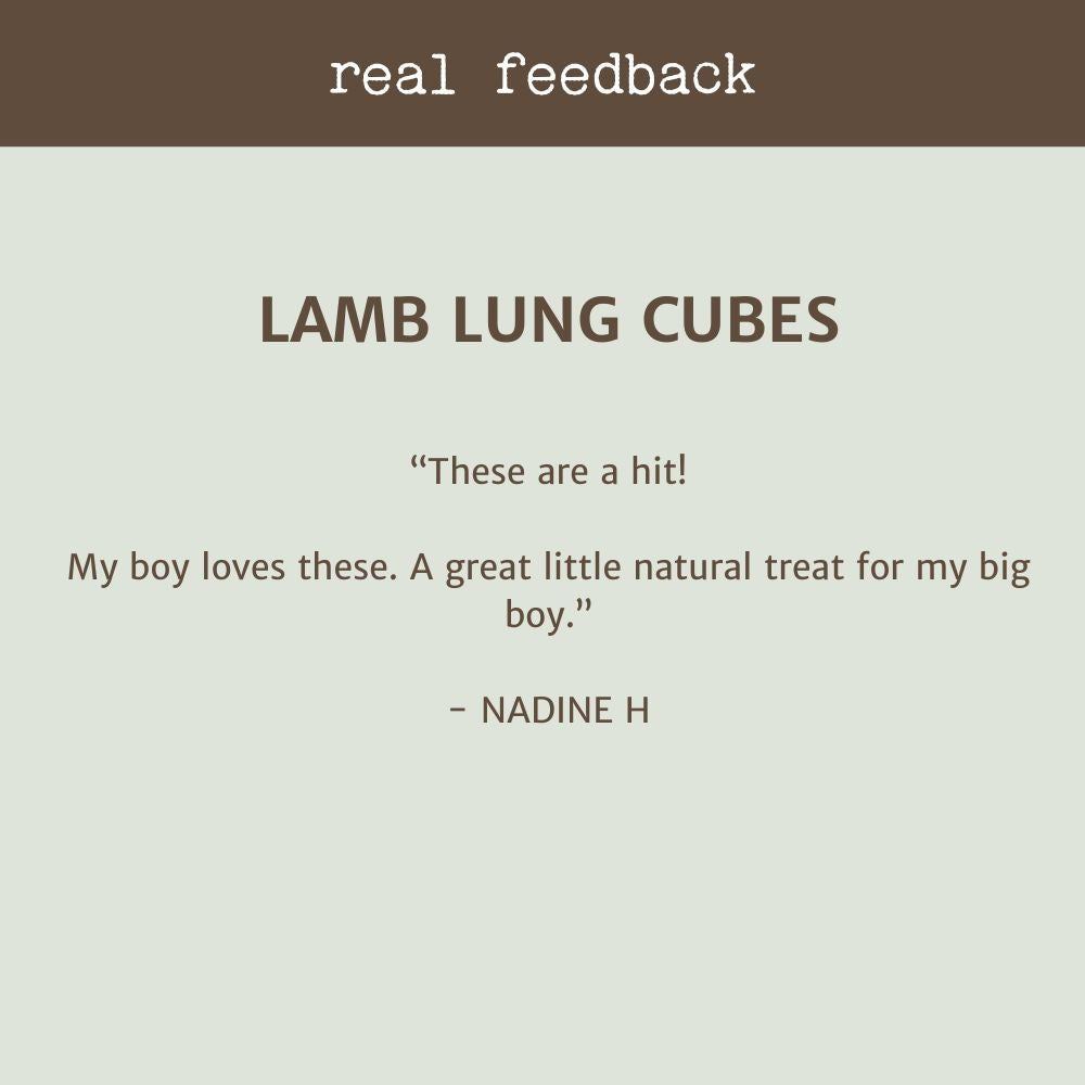 REAL FEEDBACK CUSTOMER REVIEW LAMB LUNG CUBES BONZA DOG TREATS