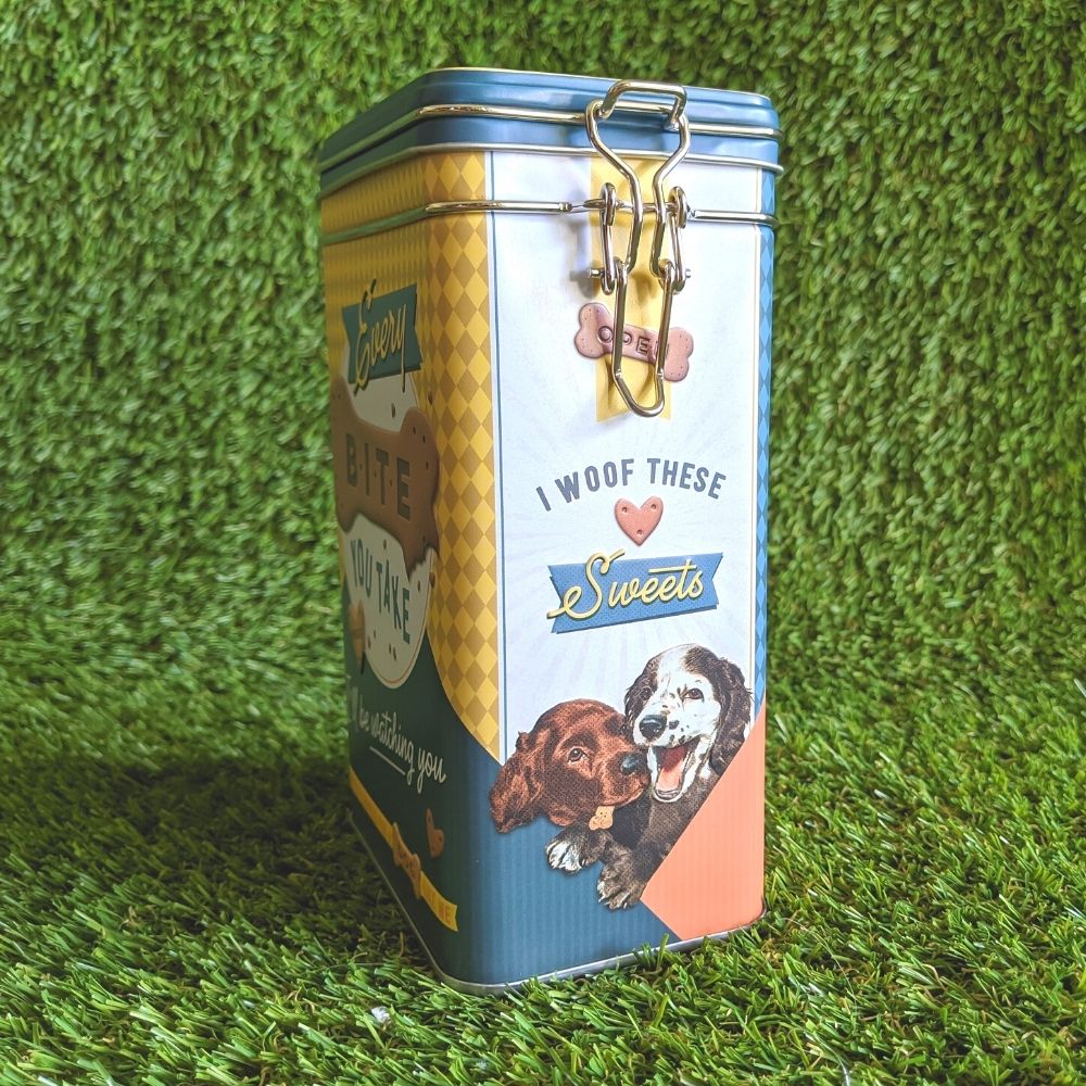 Retro clip top dog treat biscuit tin