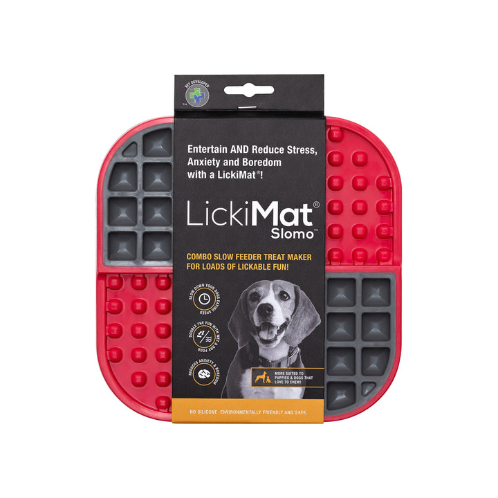 Lickimat Slomo Enrichment mat red in packaging