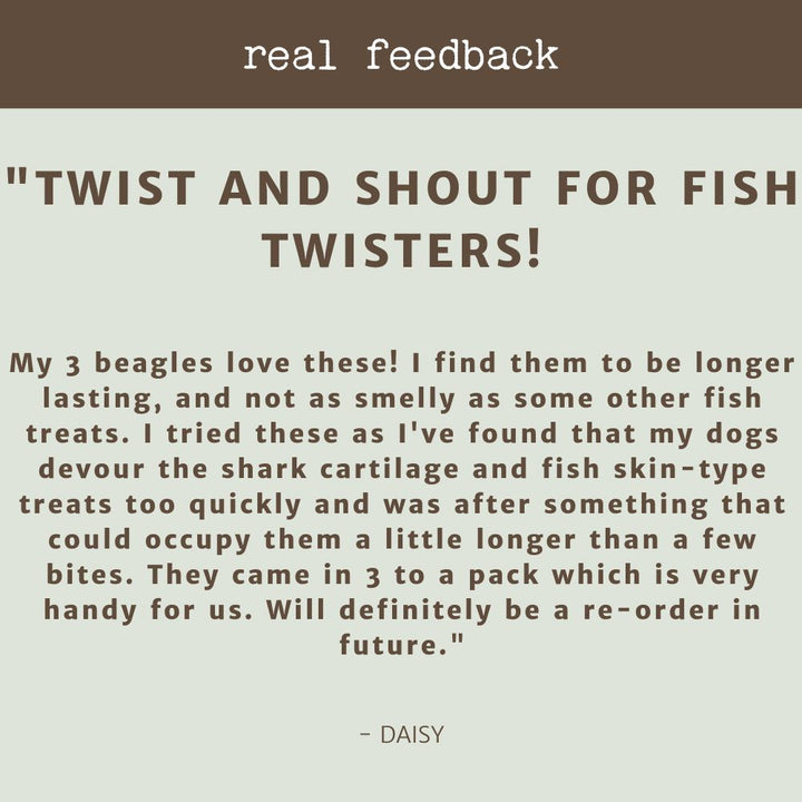 product review testimonial fish twister bonza dog treats